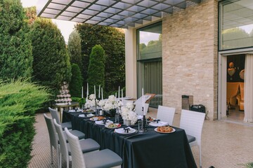 Elegant Outdoor festive Reception Table Setting.