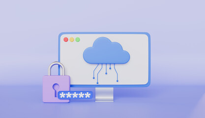 Cloud storage with online cloud database and padlock on computer, Transfer data information concept