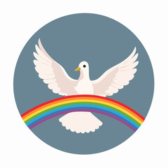 Obraz premium Minimalist flat icon of a dove with rainbow ribbon, representing peace, equality, and hope.