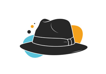 A stylish black fedora hat with colorful abstract shapes