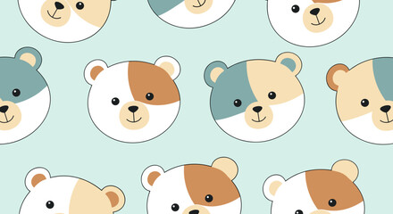 Obraz premium Adorable baby bear faces seamless pattern cute cartoon animal illustration