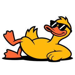 A Yellow Baby Duck with Sunglass, Cartoon Character of Yellow Duck Animal Vector.