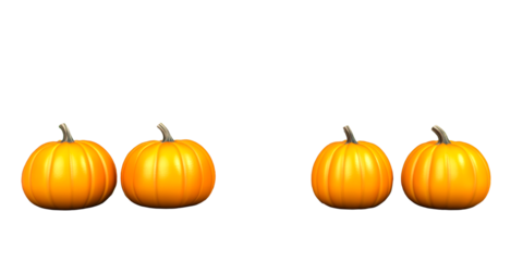 Four Orange Gourds Lined Up on a Dirt Path with Green Foliage