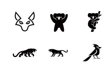 Animal Icon Set: Fox, Koalas, Panthers and Bird