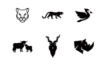 Animal Icons: Mountain Lion, Panther, Bird, and Highland Cattle