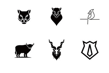 Black and White Animal Logos Illustration Set