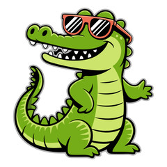 A alligator animal vector, Cute cartoon green crocodile/alligator animal character illustration isolated vector drawing for back to school.