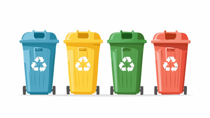 Eco-friendly lifestyle illustration showing people recycling waste, using green bins, and promoting environmental sustainability through proper garbage disposal