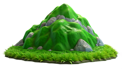 Stylized Green Mountain Landscape with Rocks and Grass Isolated on Black Background Perfect for Game Development and Creative Projects Nature Illustration