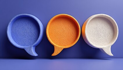 Three 3D speech bubbles in vibrant colors