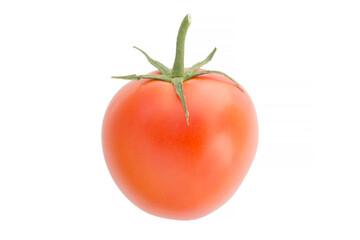 red tomato with green stem isolated on white