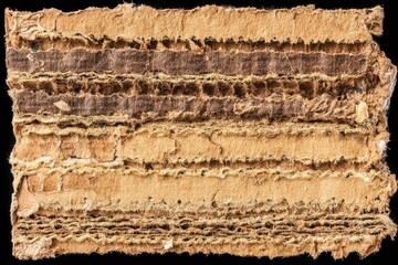 Close-up of corrugated cardboard.  Layers of brown and beige cardboard, showing texture and creases