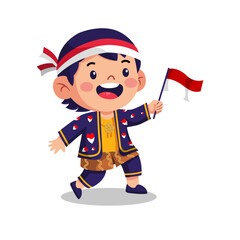 Happy Indonesian Child Celebrating Independence Day in Traditional Attire