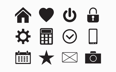 Collection of Essential Interface Icons for Web and App Design Simplicity and Functionality Representing Key Functions and Features for User Interaction