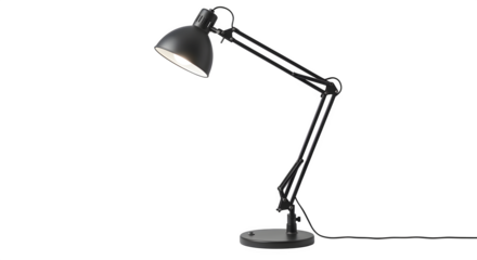 Black task lamp shines bright on black. Ideal for product photography, studio mockups, and presentation visuals.