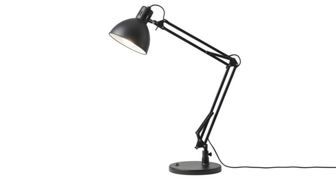Black task lamp shines bright on black. Ideal for product photography, studio mockups, and presentation visuals.