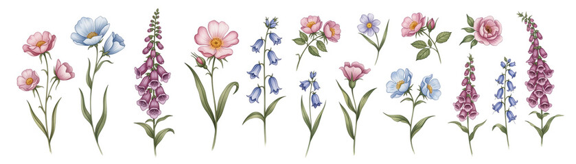 Fototapeta premium Colorful floral arrangement featuring various flowers in soft pastel shades.