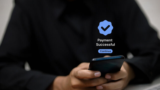 Mobile payment success confirmation with digital notification interface