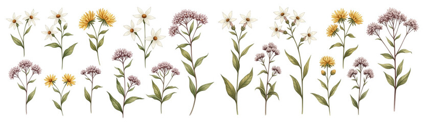 Obraz premium A vibrant collection of diverse wildflowers in various colors and shapes, showcasing nature's beauty.