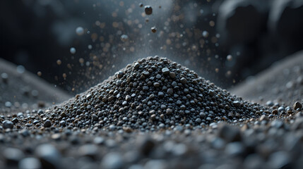 Ironsand particles standing in magnetic field. high magnification macro. Naturally occurring iron particles. Shallow depth of field due to subject size.