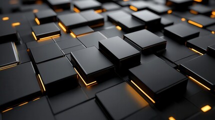 Abstract pattern of black squares with glowing yellow edges