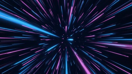 A radial array of neon pink blue light streaks on a black backdrop creating a sense of motion - Powered by Adobe