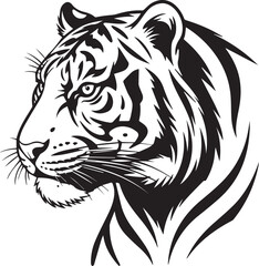 monochrome tiger head graphic line art vector design featuring bold fluid stripes and expressive eyes ideal for modern branding