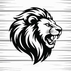 fierce roaring lion head profile vector illustration in monochrome line art style ideal for logo emblem and branding