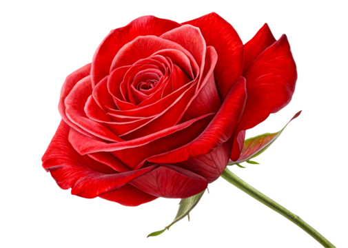 Vibrant Red Rose Flower Isolated on Transparent Background