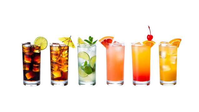 Six Colorful Refreshing Cocktails: High-Resolution Studio Shot, Vibrant Summer Drinks, Tropical Mood.