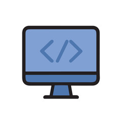 Simple Flat Style Computer Screen with Code Symbol Technology Icon