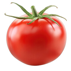 Single, ripe tomato, vibrant red, glossy skin, green stem (1)