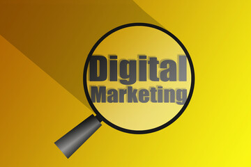 Digital marketing word with magnifying glass conceptual promotional banner background vector.