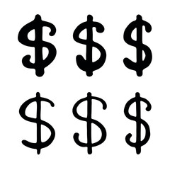 Obraz premium Set of hand drawn dollar currency symbol. Brush stroke doodle. Single element for design