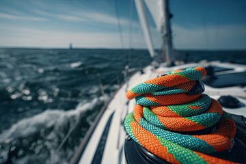 Close-up of colorful ropes on a sailboat deck
