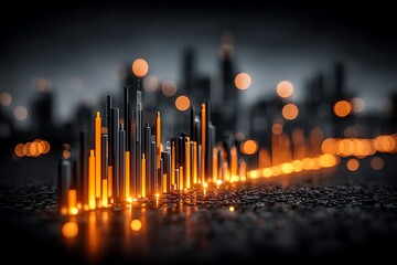 Abstract financial data visualization with glowing bars finance graph
