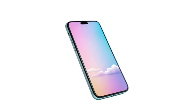 Modern smartphone with a pastel sky wallpaper isolated on a black background showcasing sleek design and vibrant display technology for digital communication and