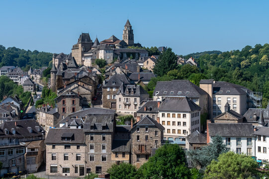 Walking in Uzerche, historical fortified royal patronage medieval town in Correse department, Nouvelle-Aquitaine, France, old houses and narrow streets