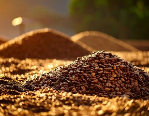 Sunlit Coffee Beans Drying Farm.