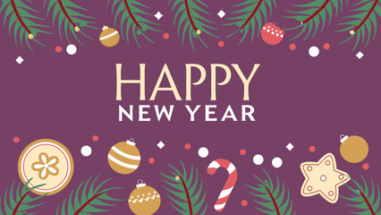 Fototapeta premium Bright Christmas and New Year design holiday frame. Christmas decoration border with fir branches and golden glitter confetti and sparkles of lights blur bokeh on magenta background. Vector 