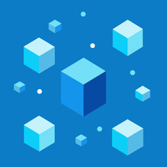 Obraz premium Abstract blue cubes floating in space with white dots