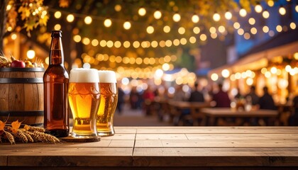 Celebrating autumn nights with beer and festivities beer garden alcoholic beverages outdoor setting evening atmosphere community gathering