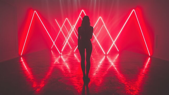 Silhouette in Red Neon Light Installation - Powered by Adobe