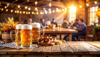 Enjoying fresh brews and pretzels at a cozy brewery rustic setting beer tasting event warm atmosphere inviting perspective