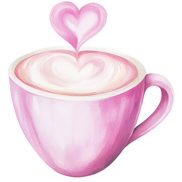 A lovely pink coffee cup with heart-shaped latte art, perfect for valentines.