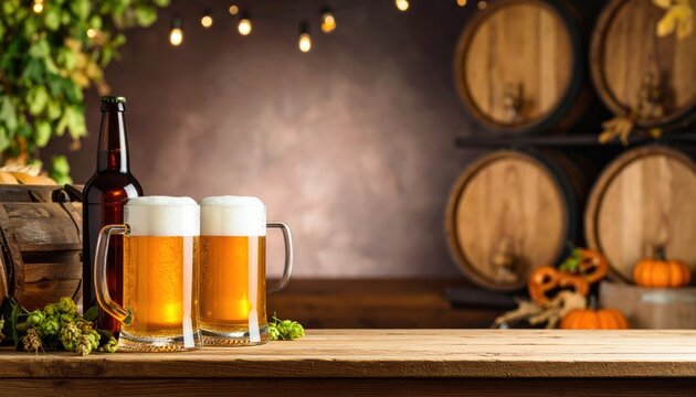 Celebrating craft beer culture rustic brewery beverage photography cozy setting close-up view artisanal brewing experience - Powered by Adobe