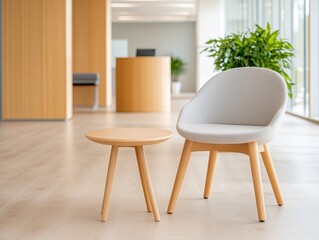 Modern office waiting area chair and table