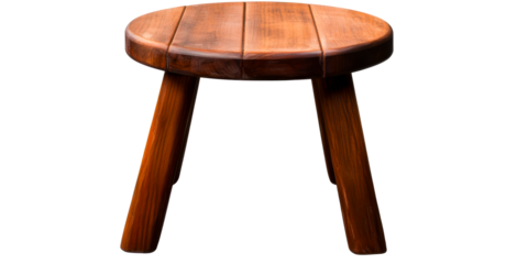 Wooden stool with carved seat on transparent background