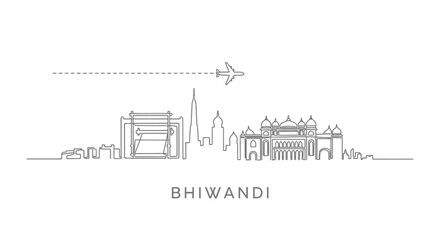 Bhiwandi Skyline India Landmark with Travel, and Line Art.