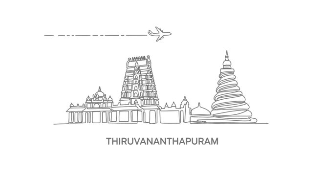 Thiruvananthapuram Line Art with Kerala, and India.